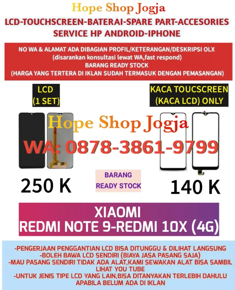 Ganti Touchscreen-Baterai-LCD Xiaomi Redmi Note 9-Redmi 10x (4G)