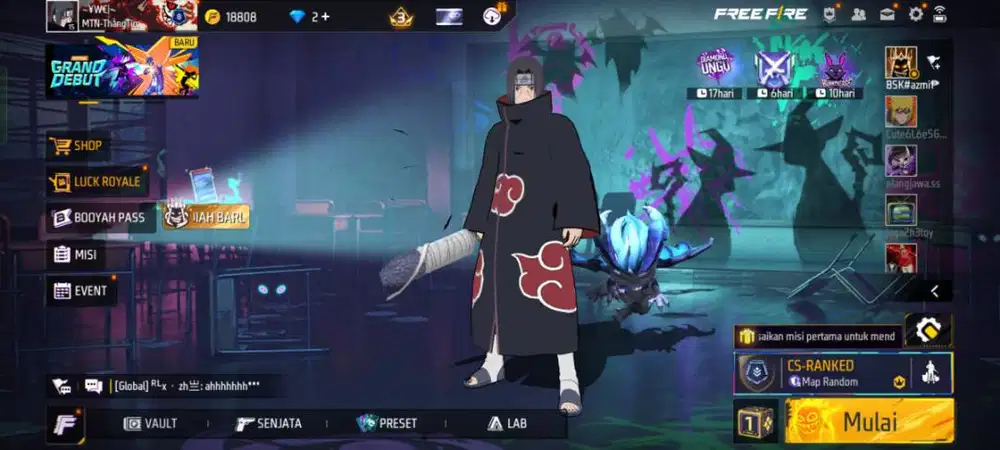 Dijual Cepat Akun Free Fire milik Pribadi Bu terdapat Bundle Itachi