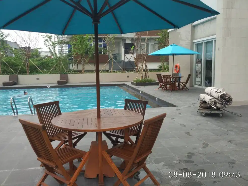 2026DC GRADE B SET MEJA PAYUNG TAMAN CAFE KOLAM RENANG KAYU JATI DEPOK