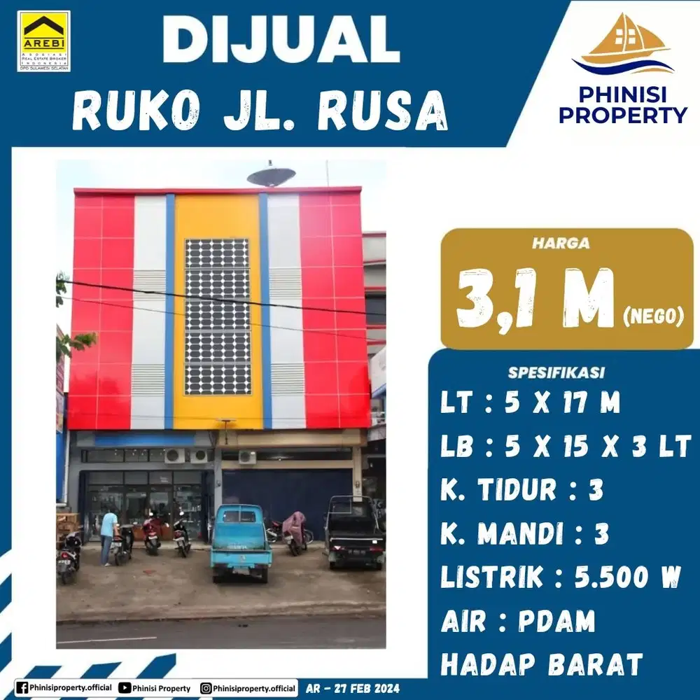 DIJUAL Ruko Lokasi sangat Strategis tengah Kota di Jalan Rusa
