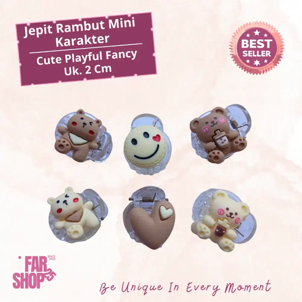 Jepit Rambut Mini 2 cm Karakter Beruang Clay Anak Perempuan – Cute