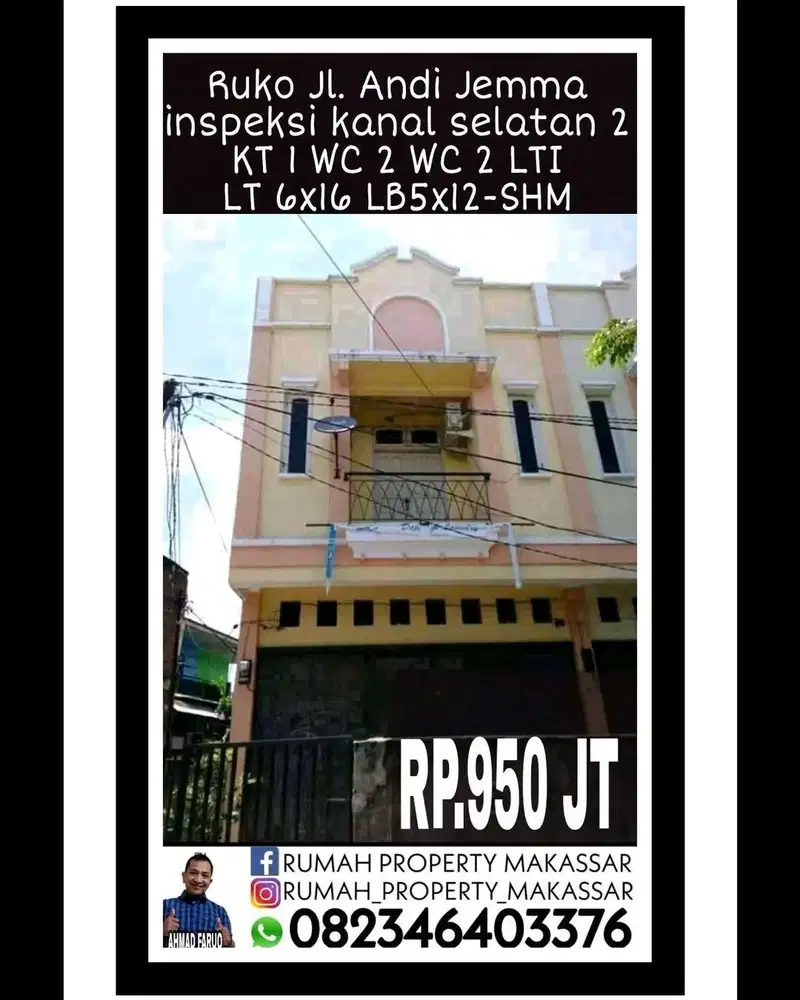 Ruko Jl Andi Djemma lorong  LT6X16 LB5X12 Sudut SHM 2 Lantai
