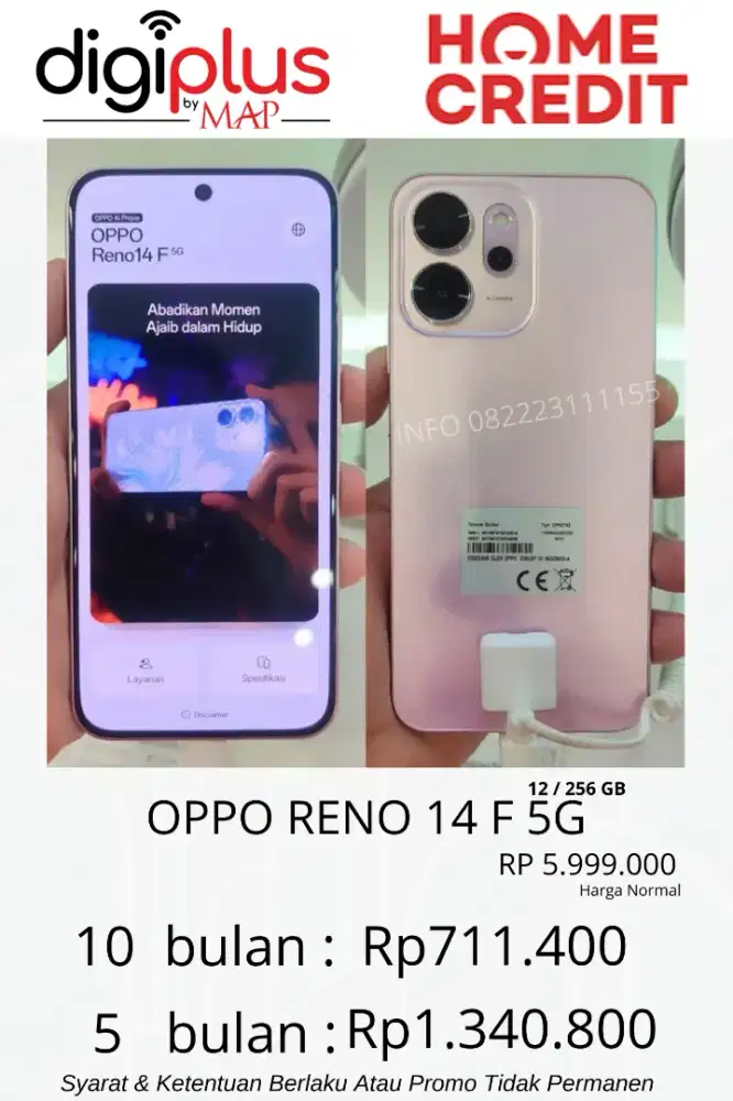 OPPO RENO 14 F 12/256GB BISA KREDIT BUNGA RINGAN FREE DP