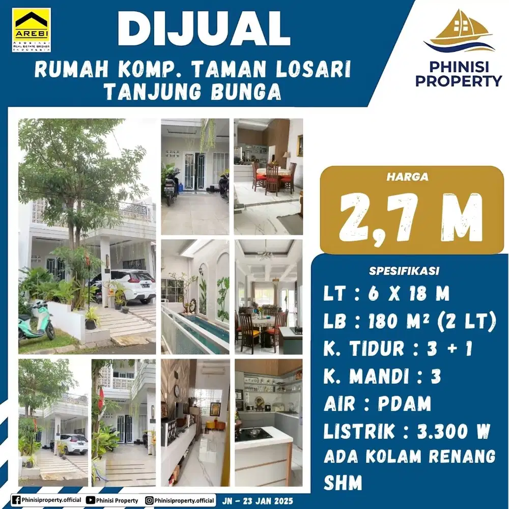 DIJUAL Rumah dengan Kolam Renang Taman Losari Tanjung Bunga