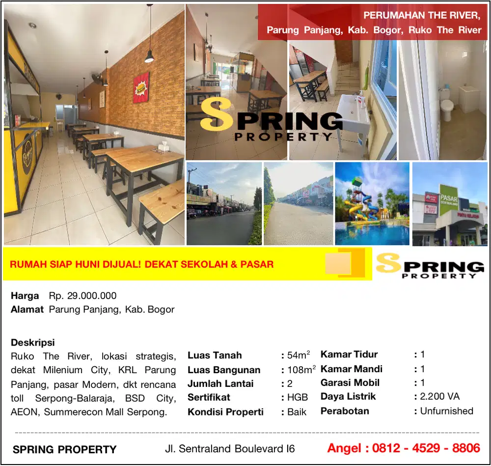 Ruko 2 Lantai Murah The River Dekat Stasiun Parung Panjang Bogor Legok