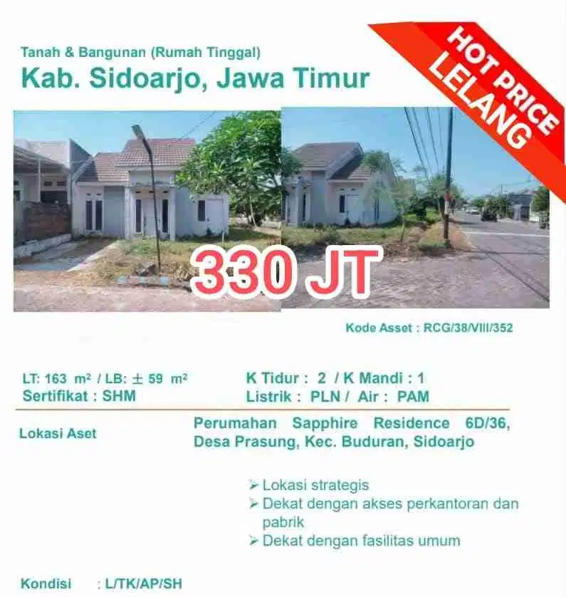 ❤️Lelang Murah Posisi HOOK di Sapphire Residence Buduran Sidoarjo