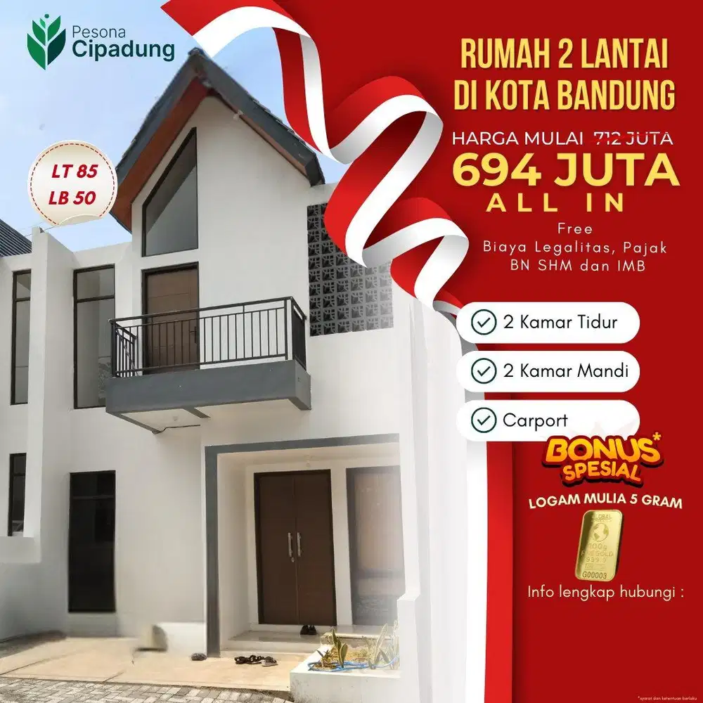 Dijual rumah 2 lantai di Cipadung Cibiru kota bandung dkt ah Nasution