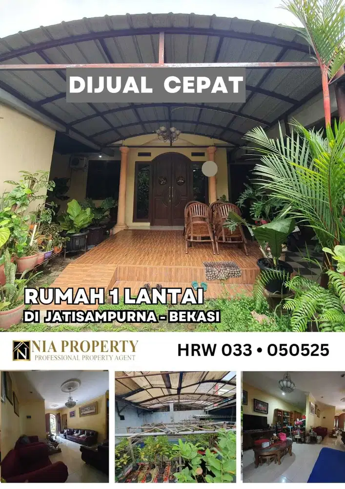 Dijual Cepat Rumah 1 lantai halaman luas di Jatisampurna Bekasi