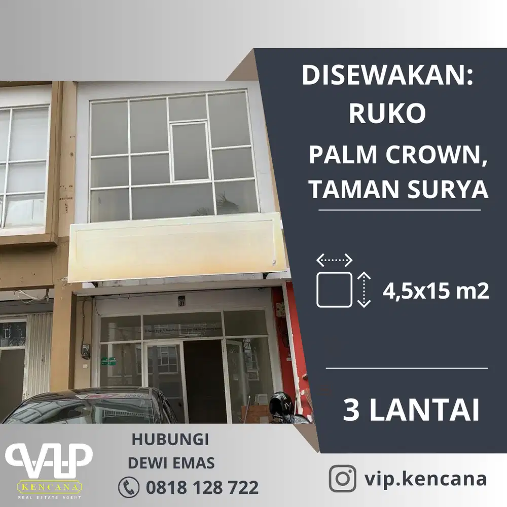 DISEWAKAN: Ruko Palem Crown, Taman Surya, Jakarta Barat