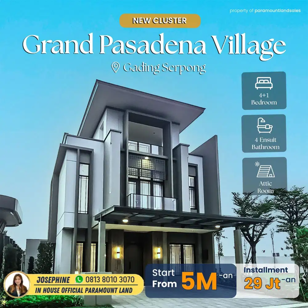 DIJUAL RUMAH PASADENA VILLAGE GADING SERPONG 4 KAMAR