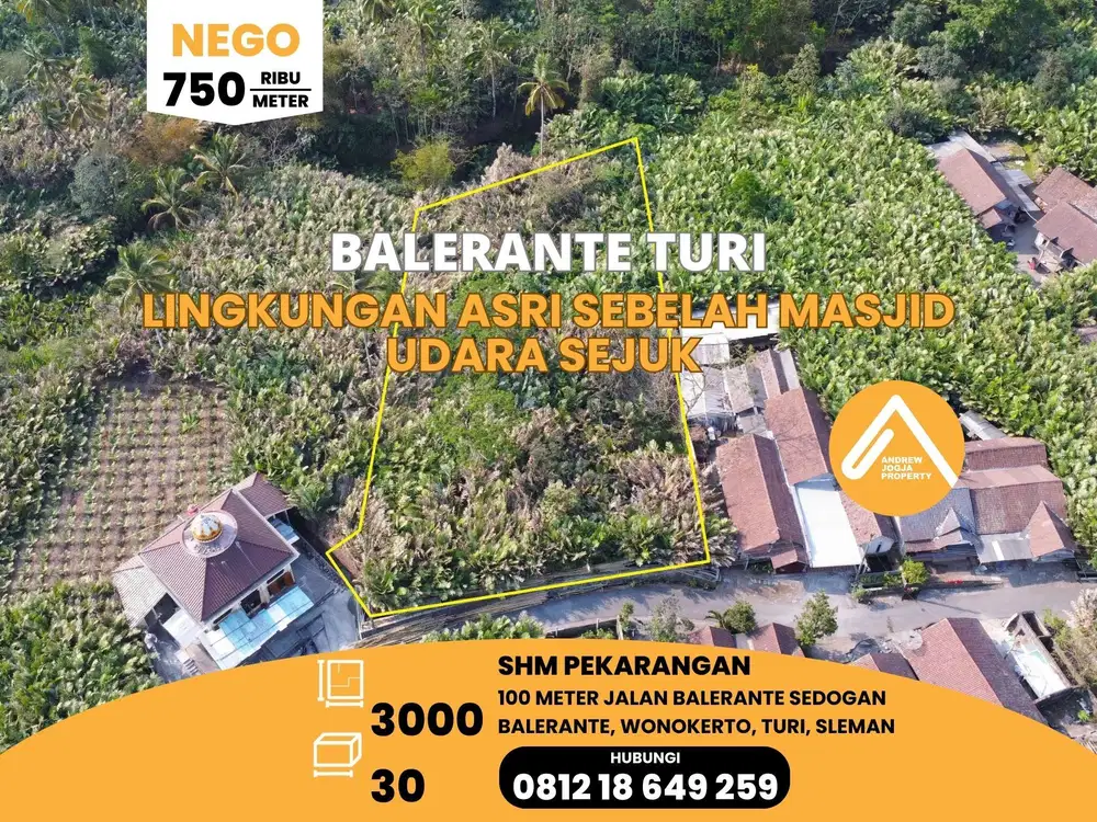 Tanah Pekarangan Turi Balerante Akses Mudah Dekat Gudang Duren