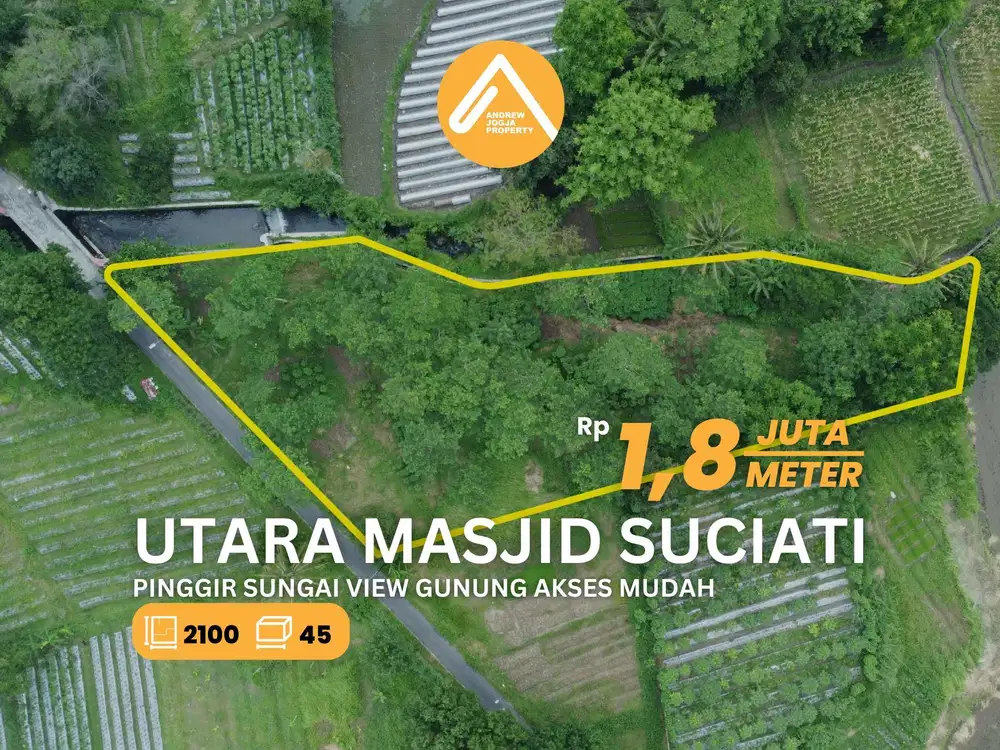 Jual Tanah Pinggir Sungai Utara Masjid Suciati Akses Mudah View Gunung