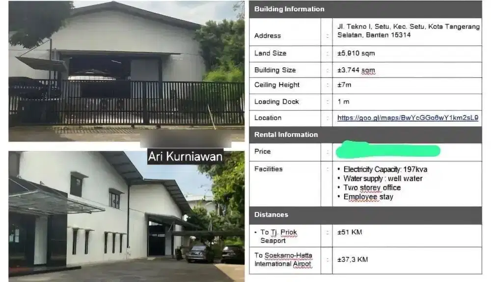 DIJUAL CEPAT GUDANF TAMAN TEKNO BSD CITY! SUDAH IJIN INDUSTRI 100MILYARAN