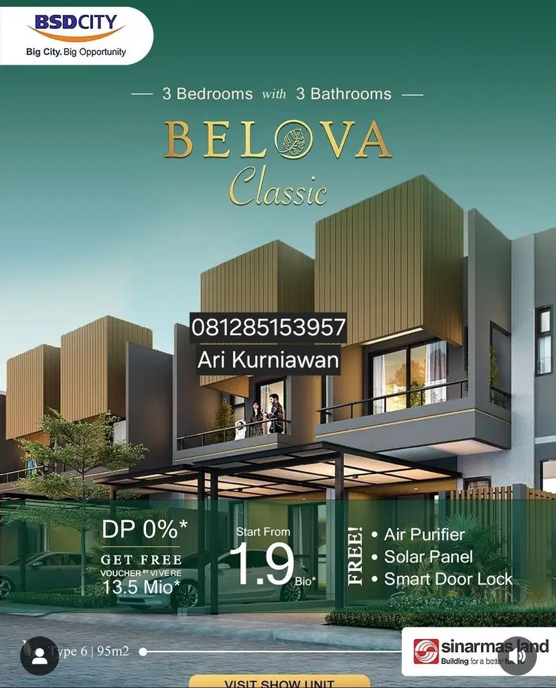 LOKASI TERBAIK! RUMAH LEBAR 6 dikawasan premium bsd hanya 2m BELOVA