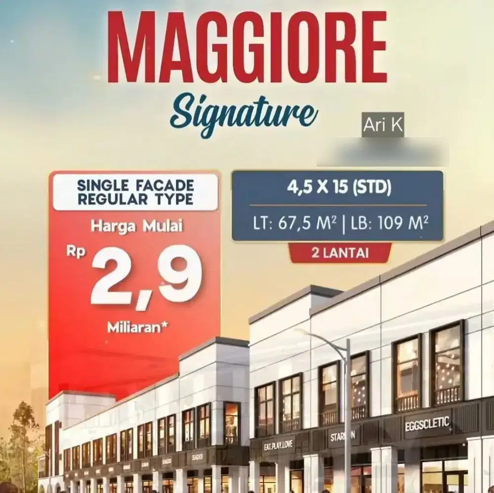 Ruko baru dp kpr 10%! Ruko maggiore signature east hadap jalan 3,1m !
