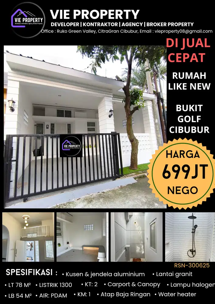 TURUN HARGA! RUMAH BARU RENOV LIKE NEW DIJUAL DI BUKIT GOLF CIBUBUR