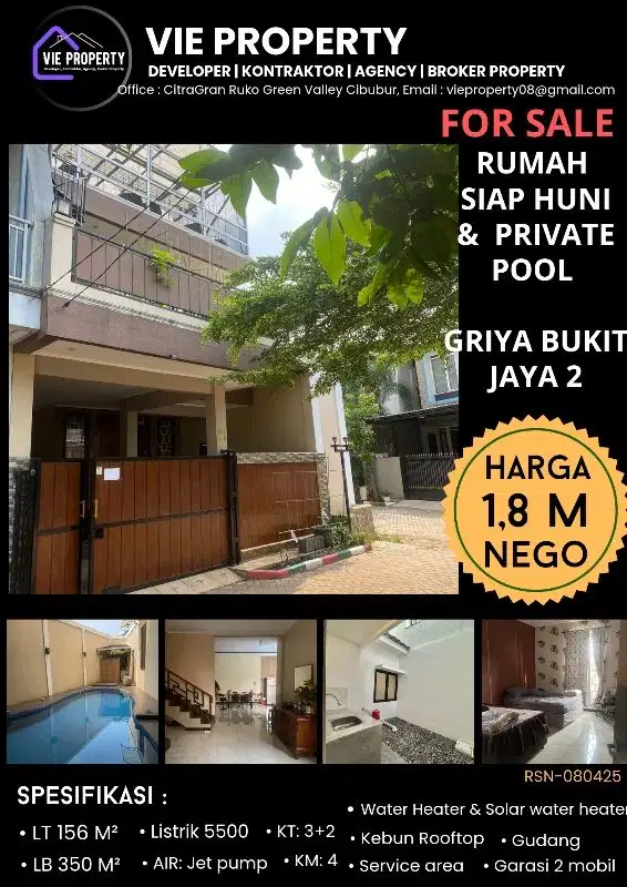 WITH PRIVATE POOL. DIJUAL RUMAH RAPI LUAS SIAP HUNI DI DALAM CLUSTER