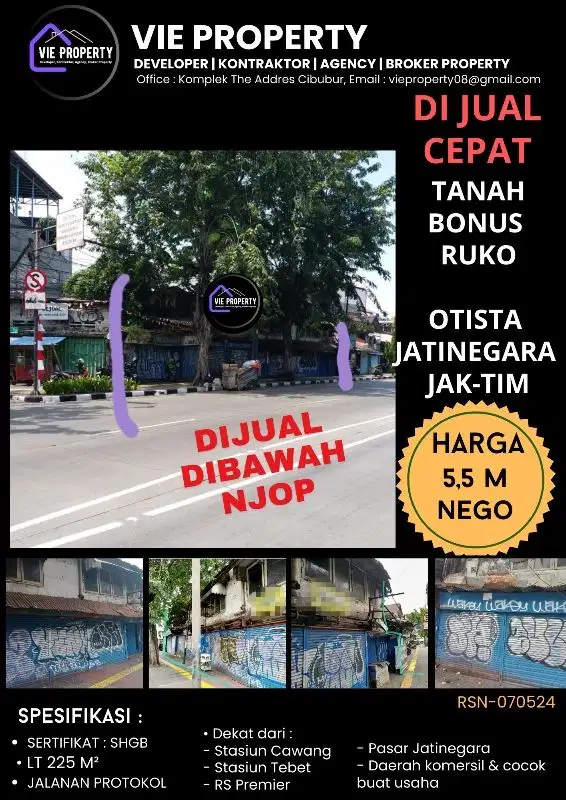 DIJUAL DIBAWAH NJOP  TANAH MURAH BONUS RUKO DI JATINEGARA JAKTIM