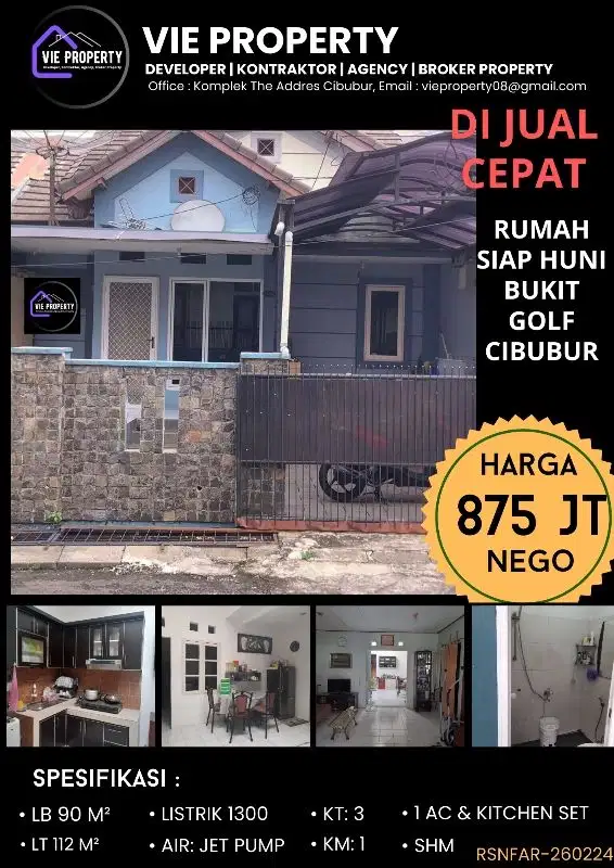 TURUN HARGA!?BU BANGET NEGO. Rumah rapi di Bukit Golf Cibubur