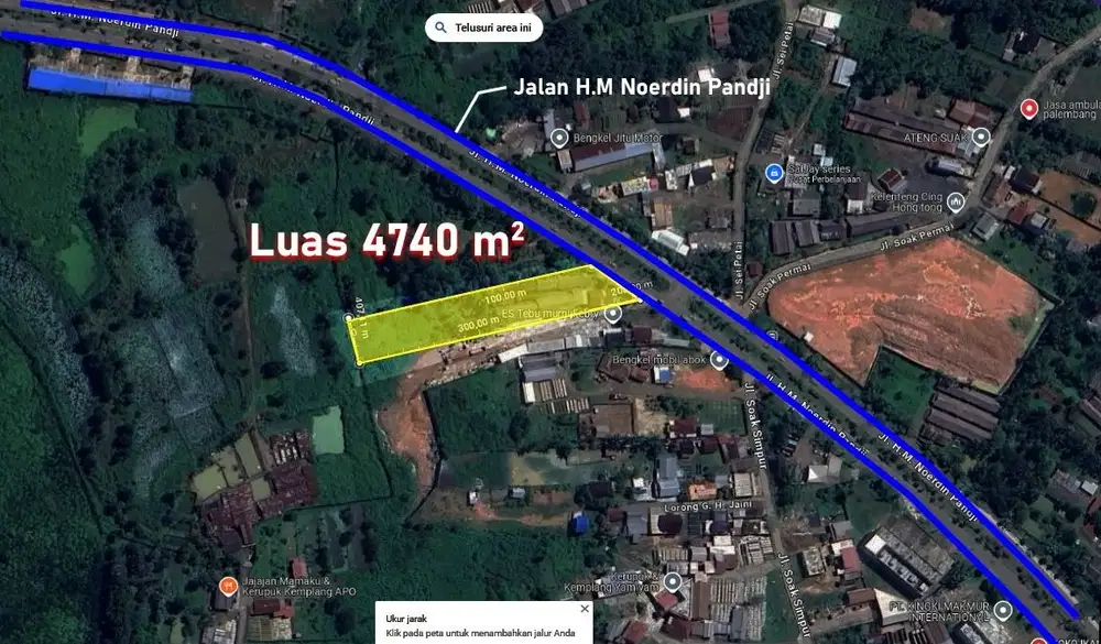 DIJUAL LAHAN 4740 M2 JALAN NOERDIN PANDJI PALEMBANG