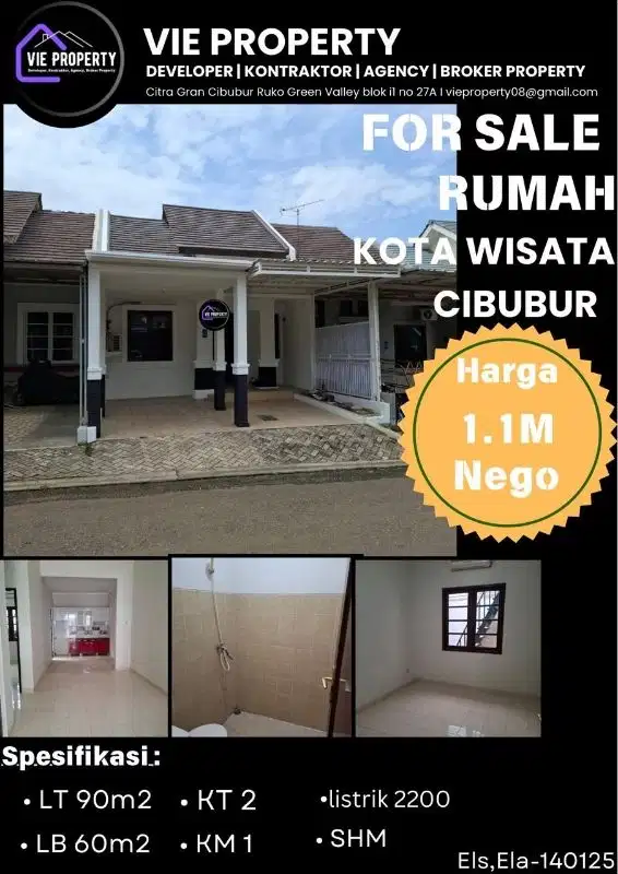Di Jual Cepat Rumah Cantik Siap Huni. Kota Wisata Cibubur.