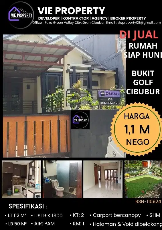 TURUN HARGA RUMAH CANTIK CIBUBUR BUKIT GOLF DIJUAL MURAH   SIAP HUNI