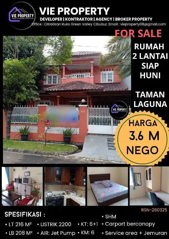 DIJUAL RUMAH LUAS MEWAH SIAP HUNI DI TAMAN LAGUNA CIBUBUR