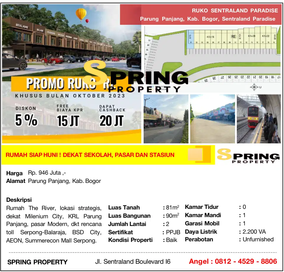 Ruko 2 Lantai Hadap Jalan Sentraland Paradise Stasiun Parung Panjang