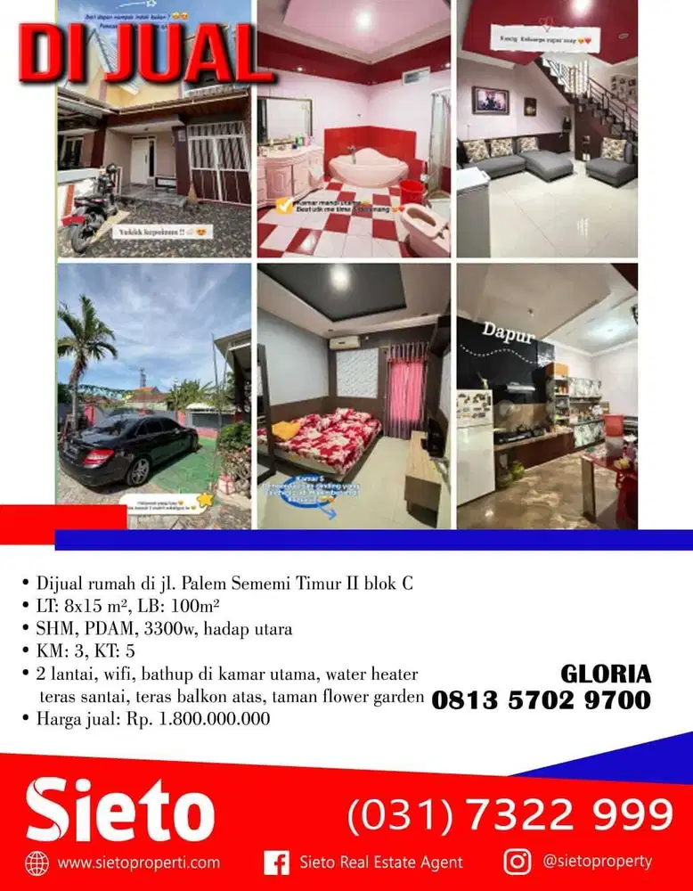Dijual rumah jl. Palem Sememi Timur II blok C