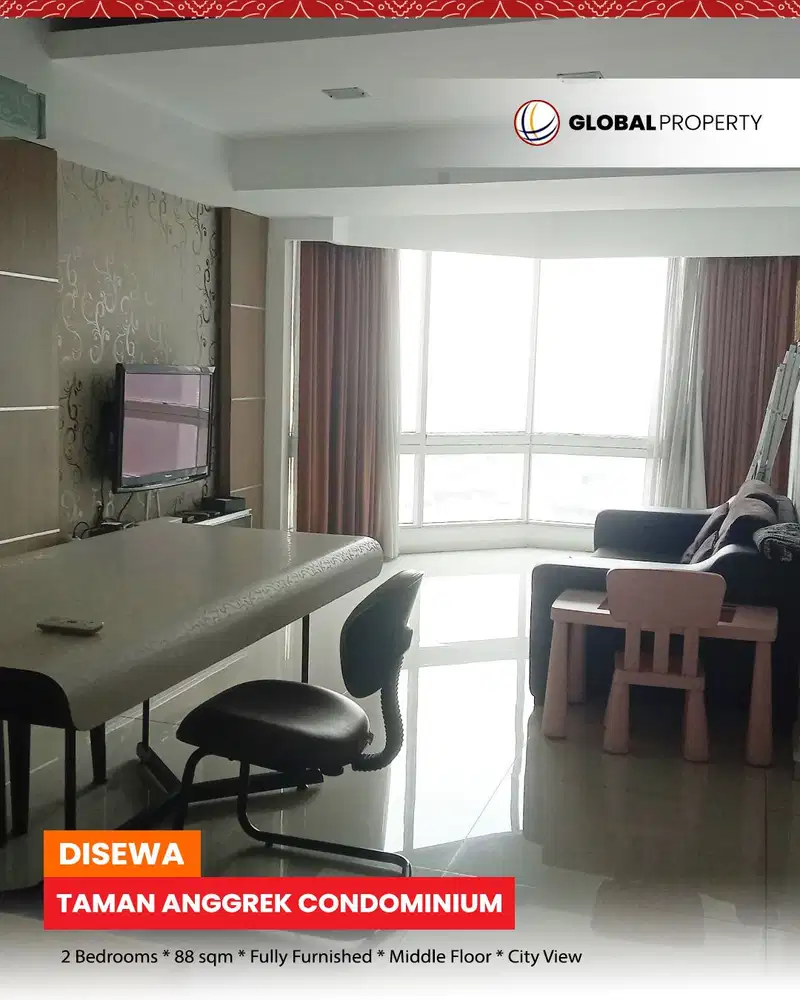 Disewa Fully Furnished, Taman Anggrek Condominium, 2 Bed, Middle Floor