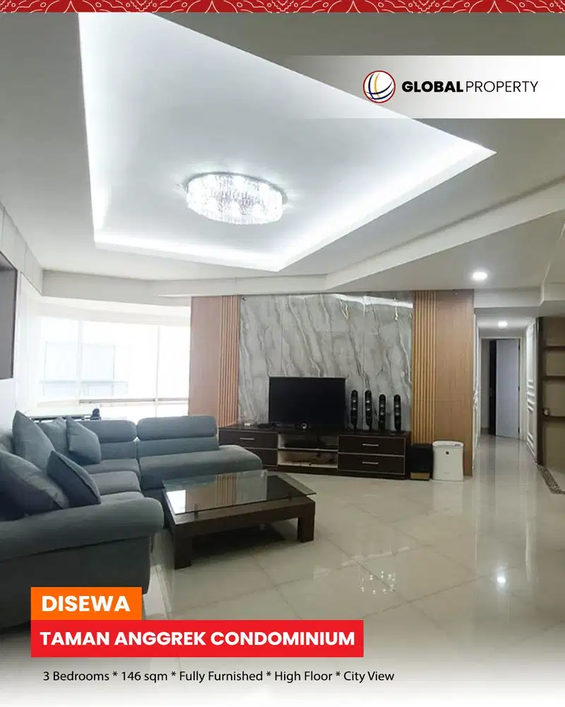 Disewa Full Furnished, Taman Anggrek Condominium, 3 Bedroom High Floor