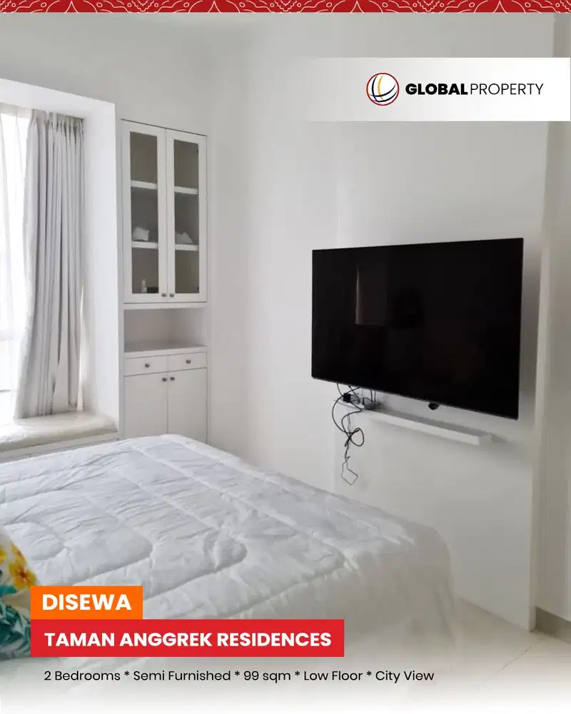 Disewa Taman Anggrek Residences 2 Bedroom, Semi Furnished, City View