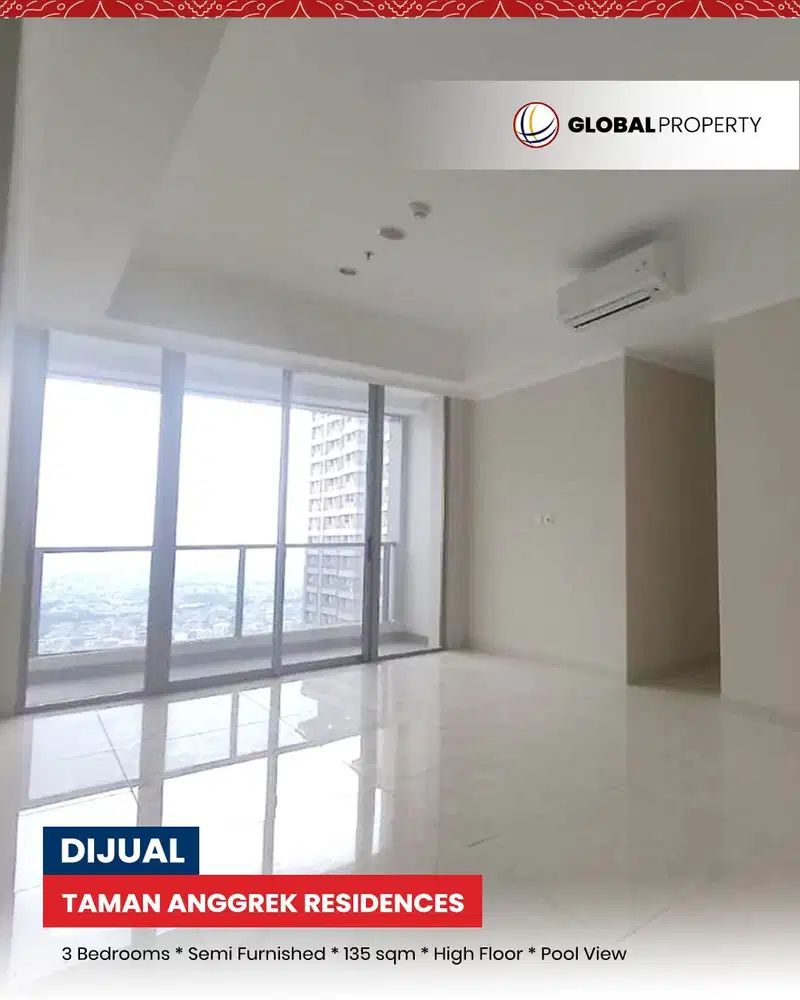 Dijual Taman Anggrek Residences, Semi Furnished 3 Bedroom, Pool View