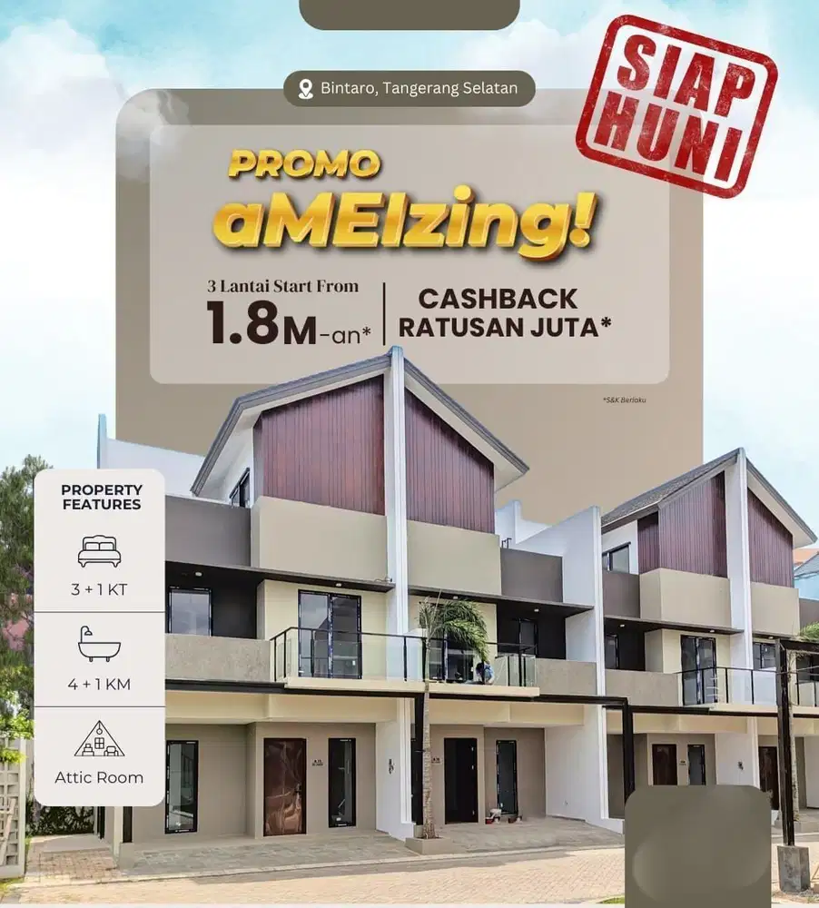 Rumah Cluster 2,5 Lantai dekat Kebayoran Bintaro