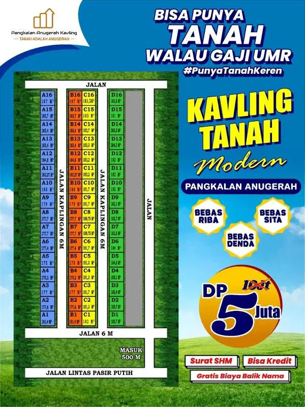 Tanah Kredit 2th siap bangun jl Pasir putih Dekat dg banyak pabrik