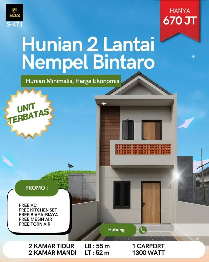 471 Rumah 2 Lt Minimalis Modern, Strategis Nempel Bintaro di Pd. Aren
