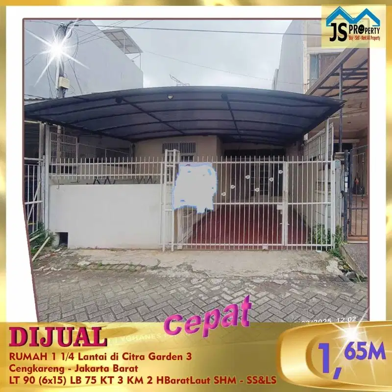 DIJUAL RUMAH 1 1/4 Lantai di Citra Garden 3Cengkareng - Jakarta Barat