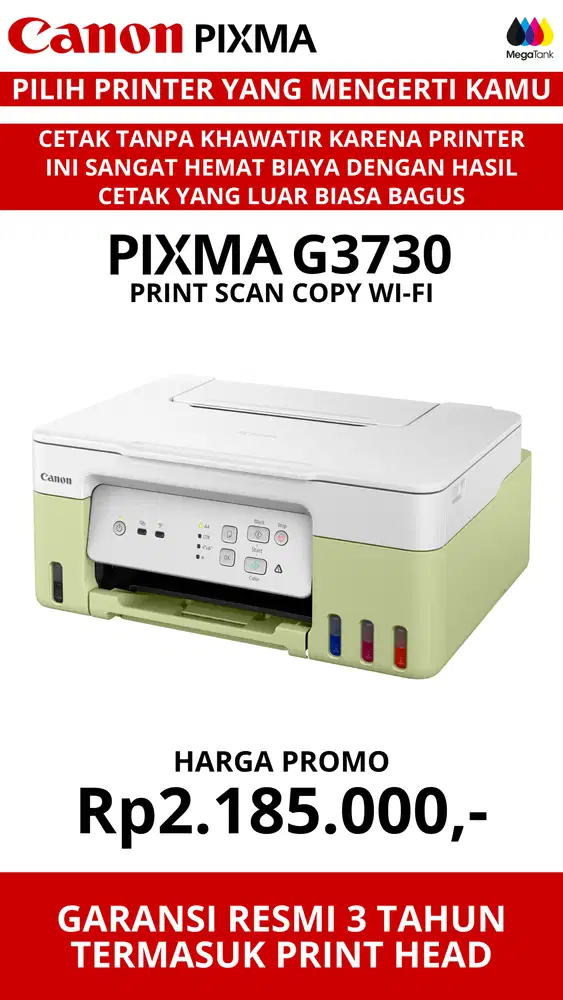Promo Harga Canon PIXMA G3730 Print Scan Copy WiFi Garansi 3 Tahun
