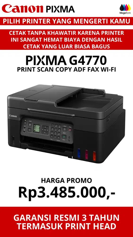 Promo Printer Pro Canon PIXMA G4770 Print Scan Copy ADF FAX WIFI