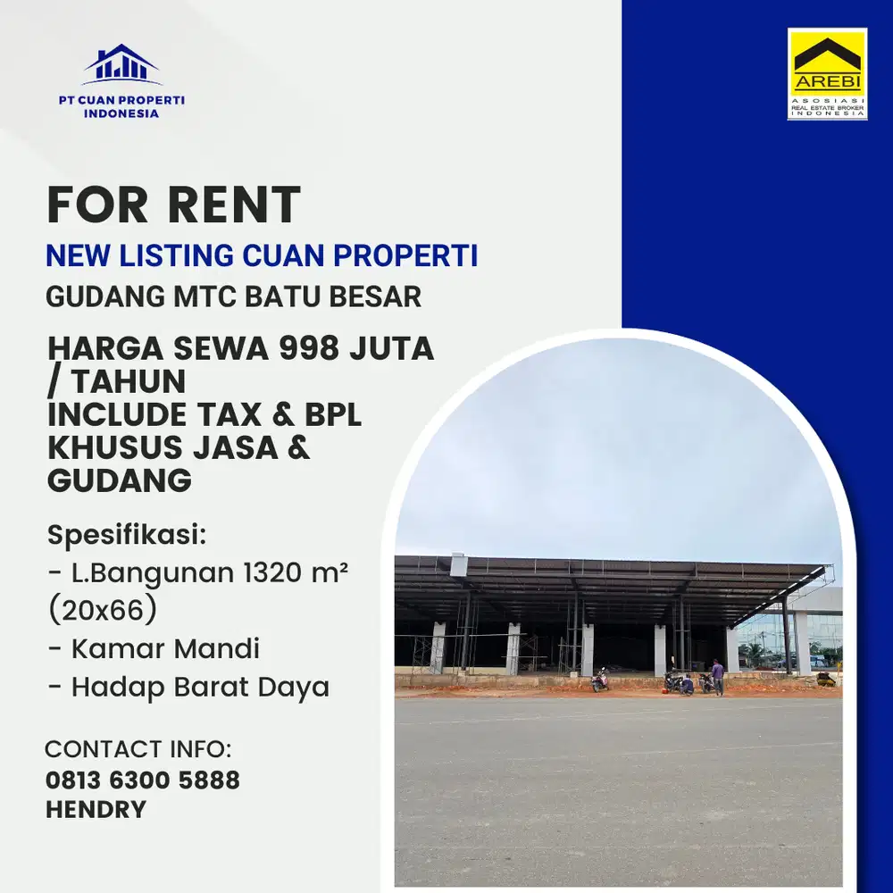 Disewa Gudang MTC Batu Besar Khusus Buat Gudang / Jasa