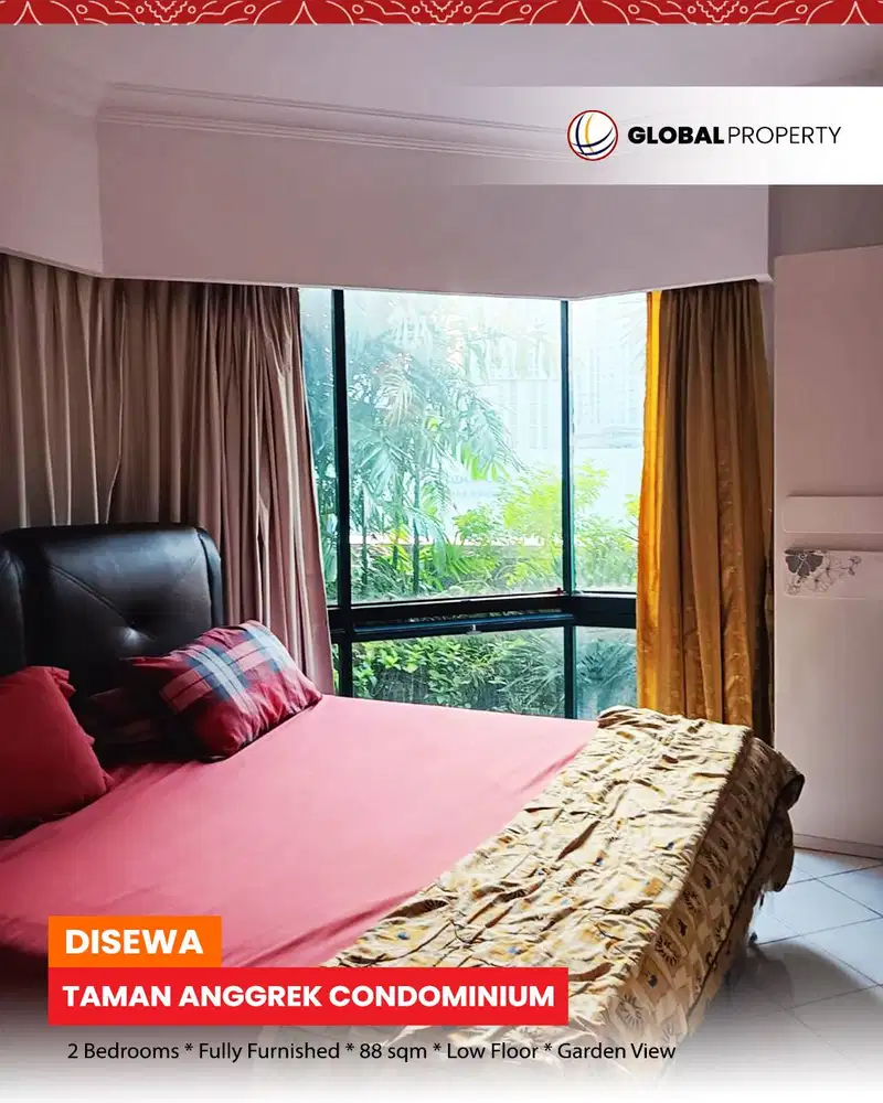 Disewa 2 Bed, Taman Anggrek Condominium, Fully Furnished, Garden Vew
