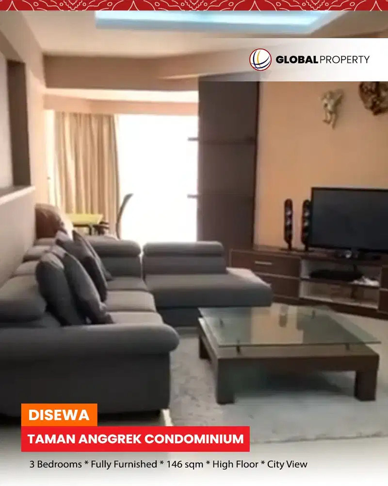 Disewa Full Furnished, Taman Anggrek Condominium, 3 Bed, Lantai Atas