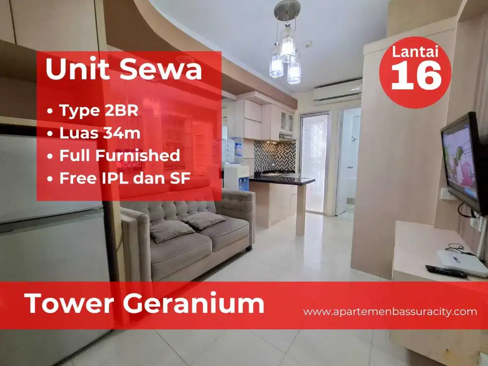 Sewa 2BR Furnished tower Geranium apartment Bassura City