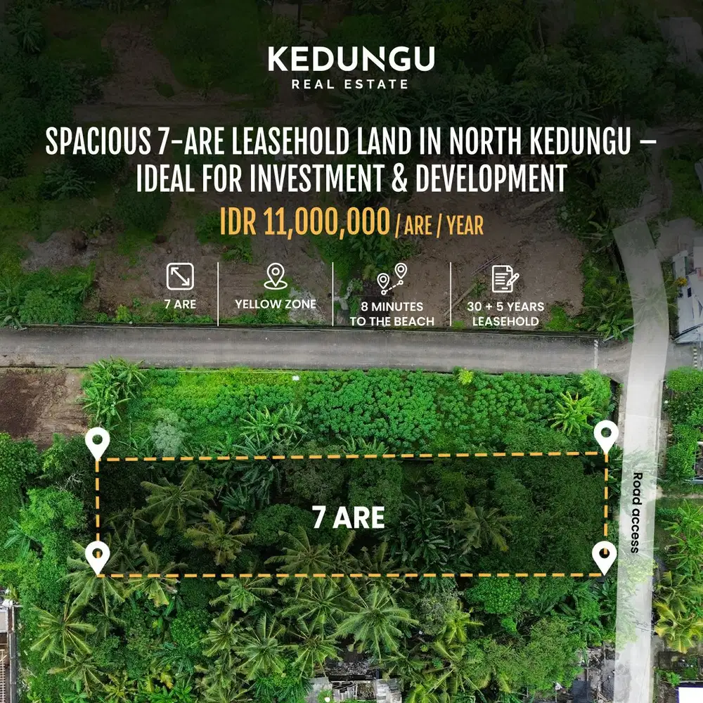 Spacious 7-Are Leasehold Land in North Kedungu