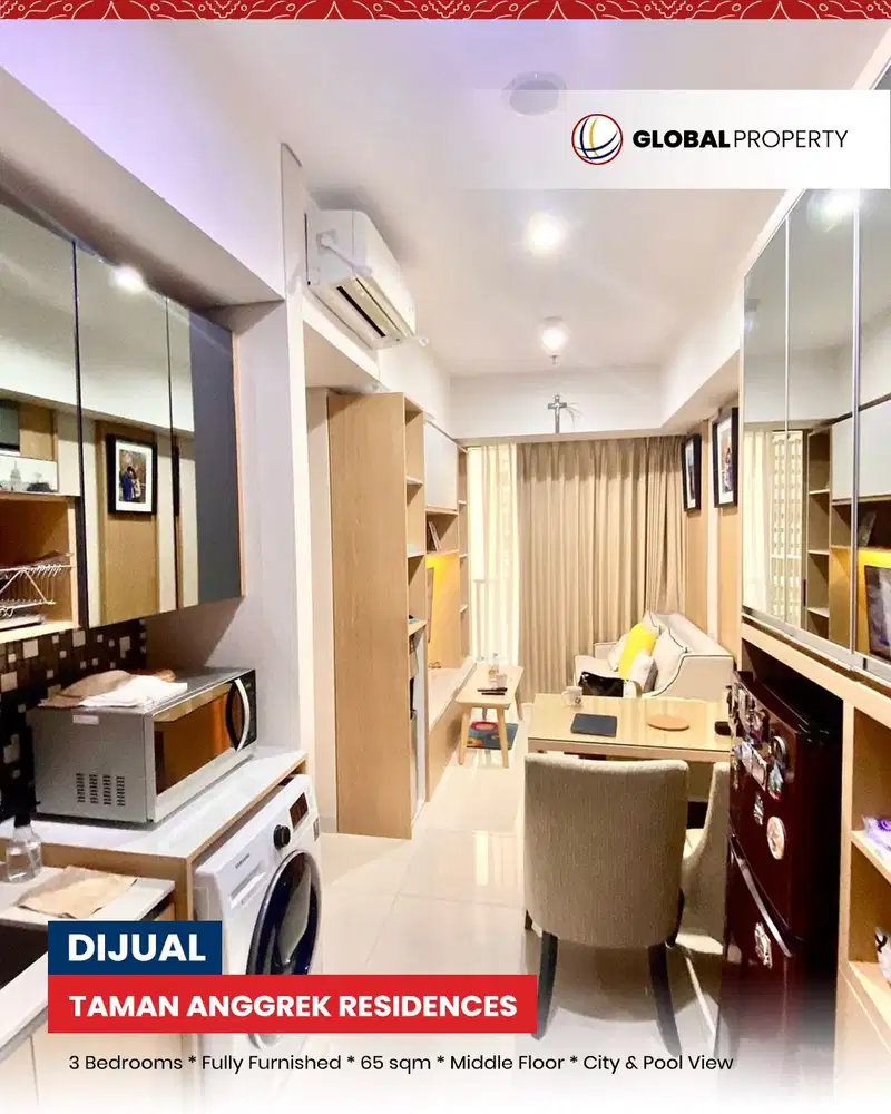 For Sale Fully Furnished 3 Bedroom 65sqm, Taman Anggrek Residences