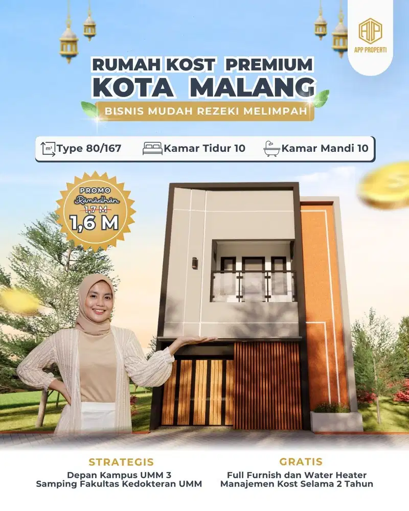 RUMAH KOS PREMIUM 10 KAMAR DEPAN KAMPUS UMM MALANG DAN DEKAT UB