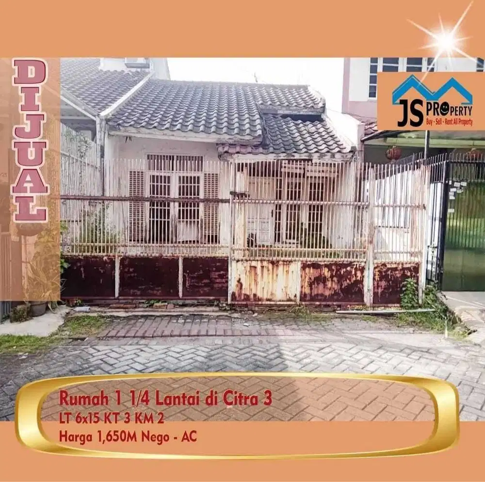 DIJUAL RUMAH TUA MURAH 6 X 15 DICITRA GARDEN CITY 3 CENGKARENG JAKARTA