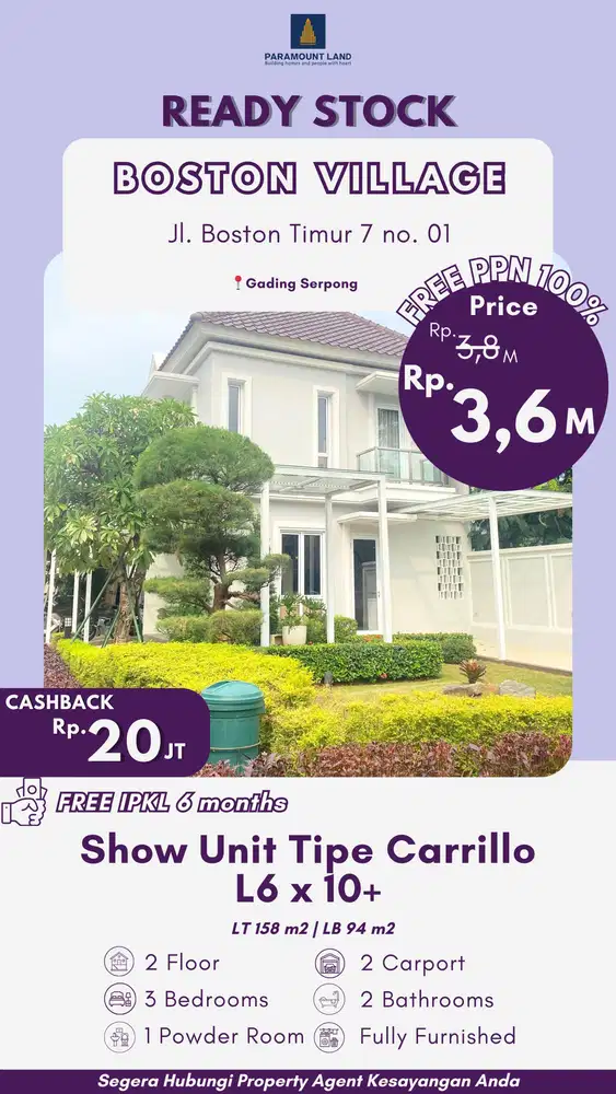 Dijual Show Unit Boston Village Lebar 6 Gading Serpong