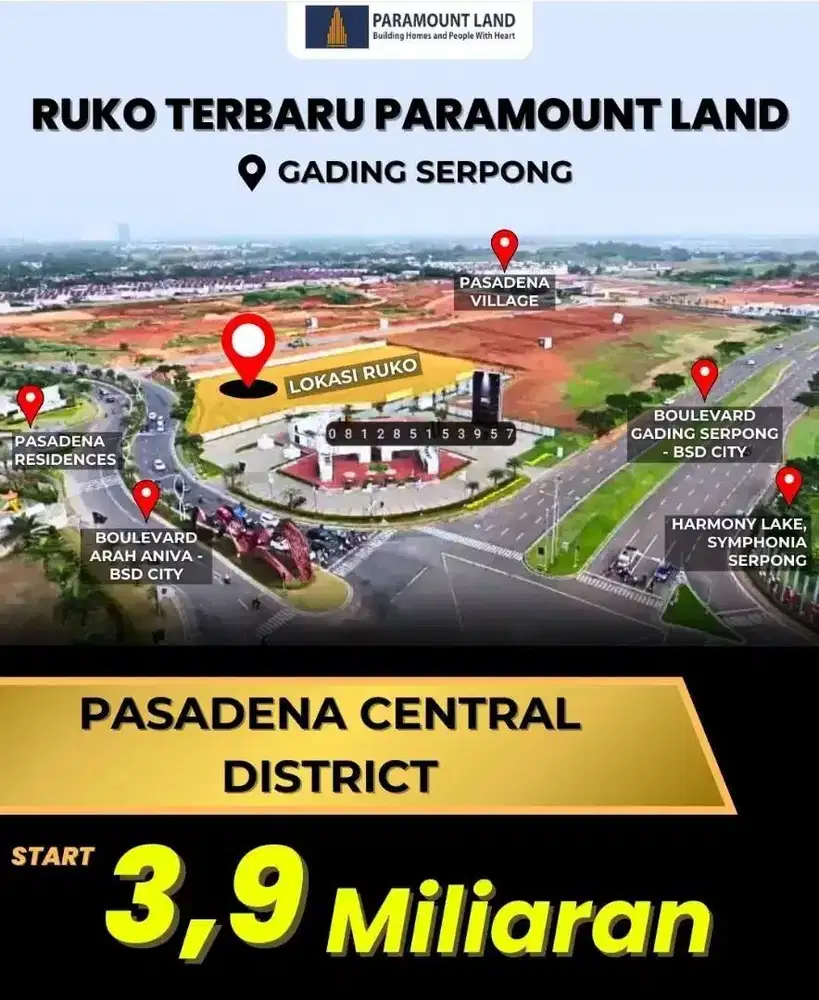 Ruko Pasadena Square gading serpong 3 unit only traffic ramai 3,7man