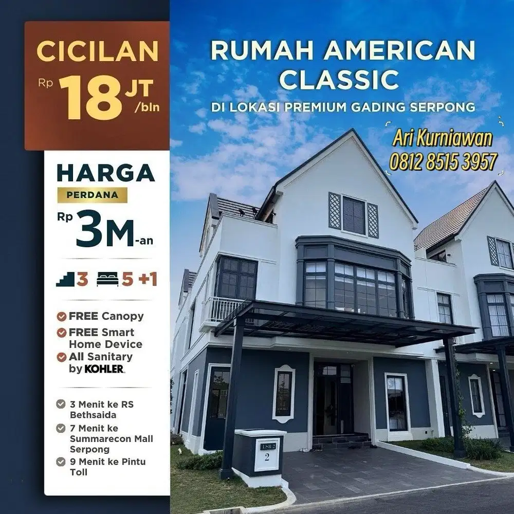 Rumah superluas 3 lantai nuansa resort Louise Summarecon Serpong 3man